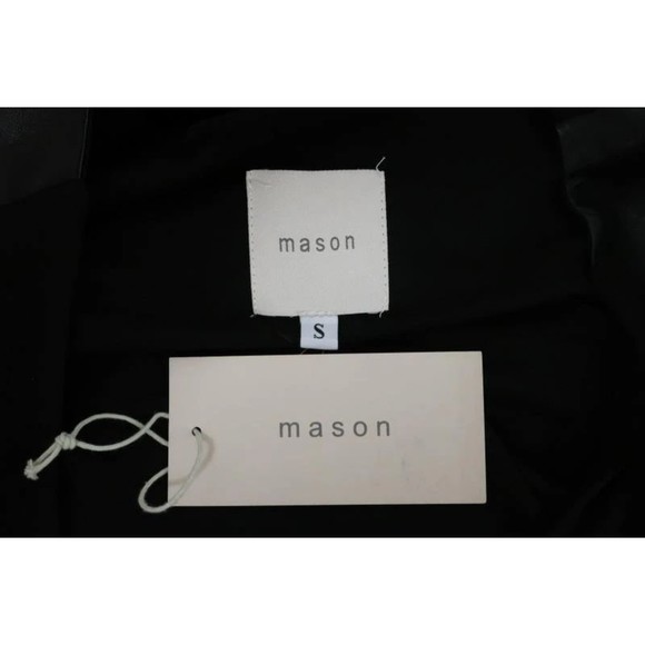 Michelle Mason Dress Black Stretch Jersey Size Small Leather Sleeve Mini NEW - Picture 6 of 8